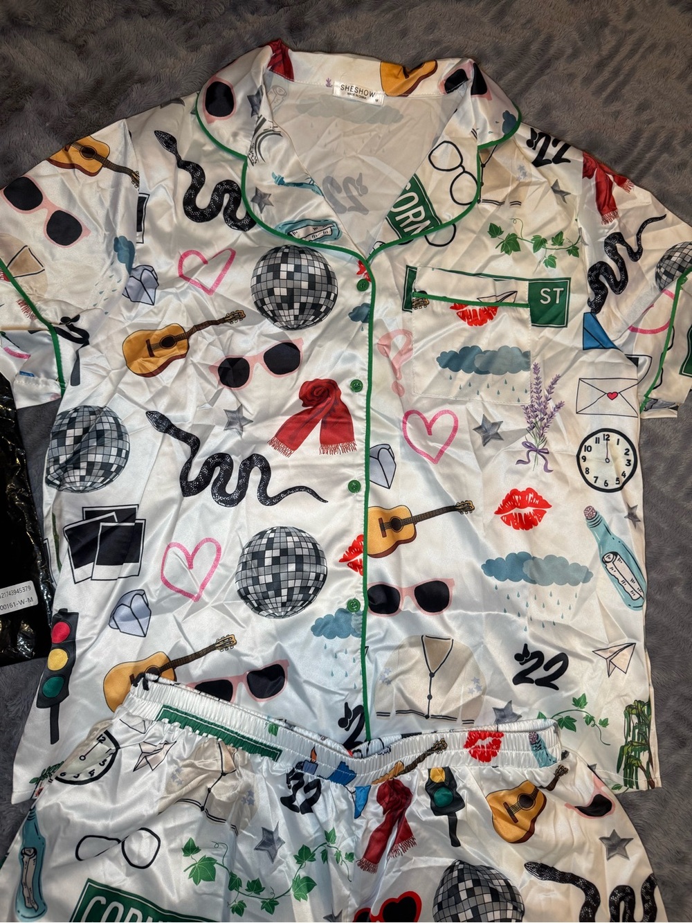 SheShow Taylor Swift Satin Pajama Set with Colorful Icons - Picture 2 of 3